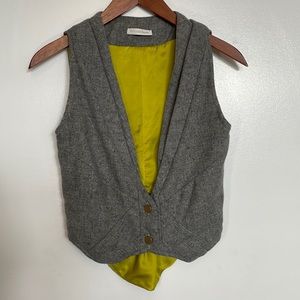 Zachariah Bryant heirloom wool vest with lime green silk lining in XS.